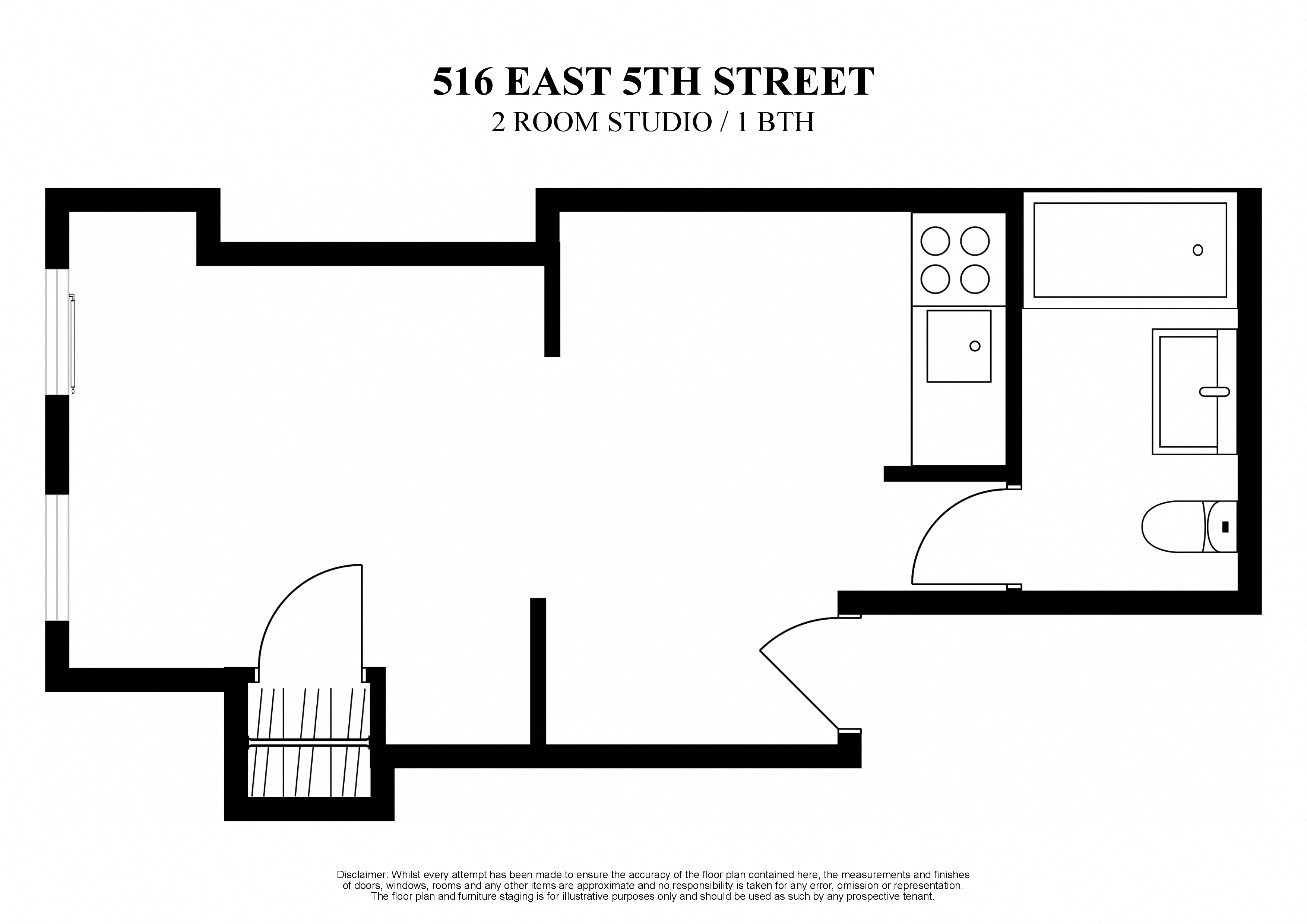 Floor plan for studio, 1 bath, 200 sqft